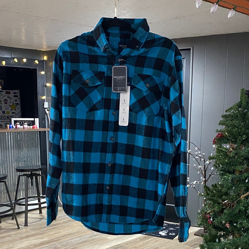 Architect Teal and Black Checkered Men's Shirt